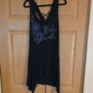 Harley-Davidson Black Lace Up Back Tank Top‎